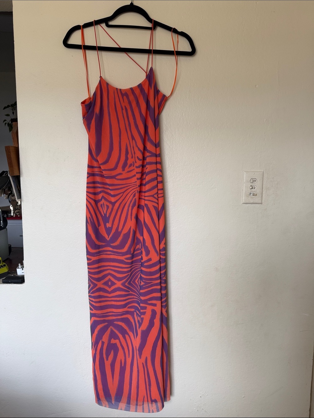 AFRM Vibrant Orange & Purple Zebra Slip Maxi Dress Summer Size Large